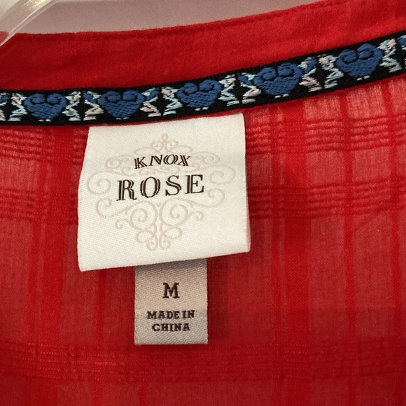 Knox Rose Flutter Sleeve Boho Embroidered Red Dress with Ruffle Hem - Picture 2 of 5